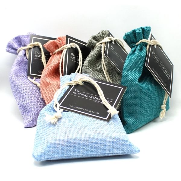 Jute draw string bag with gift tag