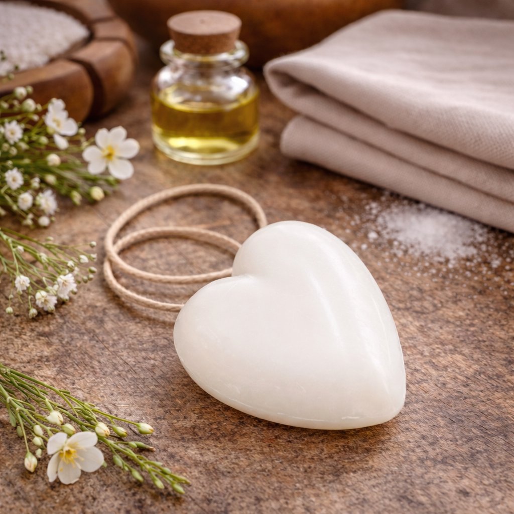 95g Large Heart Soap on a Rope - White